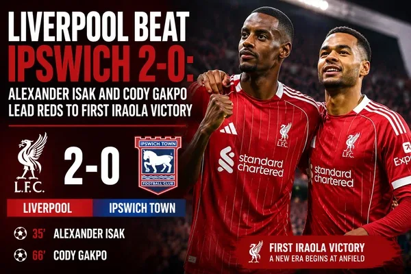 Liverpool Beat Ipswich 2-0 Alexander Isak and Cody Gakpo Lead Reds to First Iraola Victory